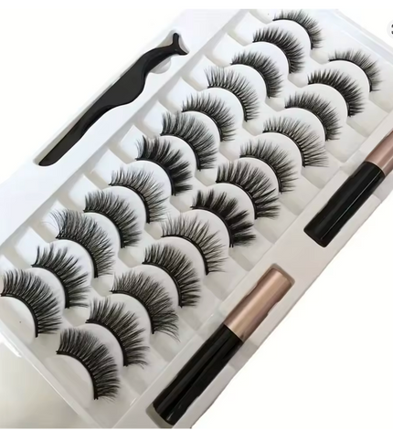 Magnetic Eyelashes Kit 12 Pairs with Eyeliner – No Glue Easy Apply Reusable Lash Set