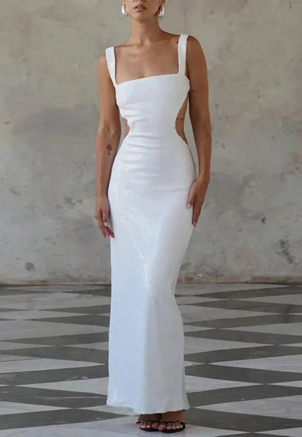 Sequin Sling Square Collar Backless Dress – Glamorous & Elegant Evening Wear Fabric Formal Alfra Retail 1