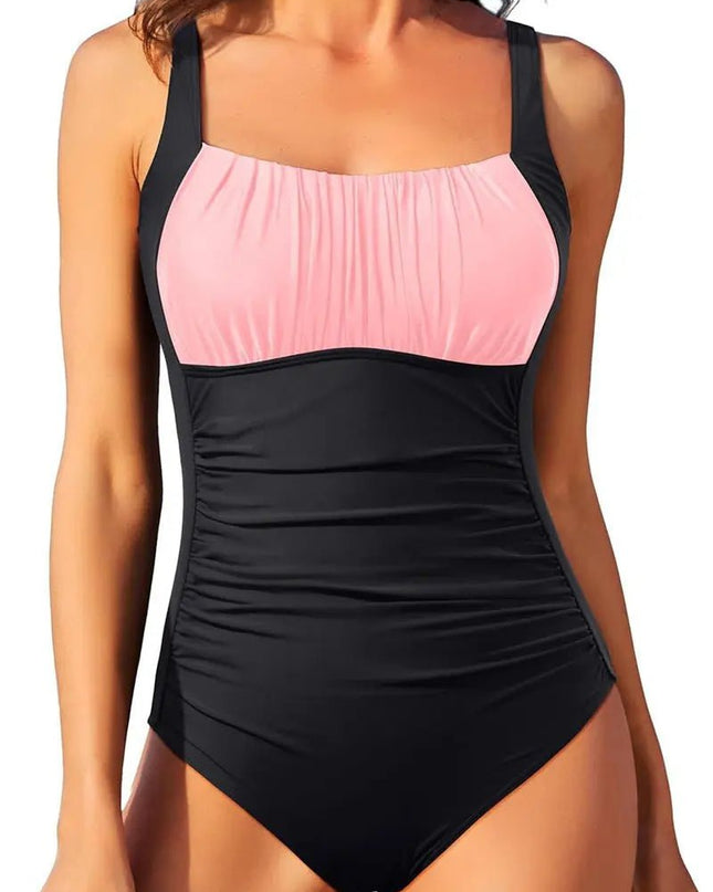 Sexy Square Neck One-Piece Bikini – Solid Color Pleated Design for Summer Beach Vacation Alfra Retail 1