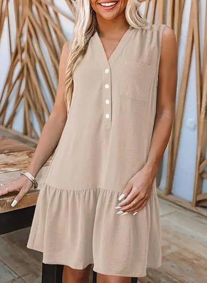Spring & Summer V-Neck Button Sleeveless Dress – Casual & Chic Basic Fabric Alfra Retail 1
