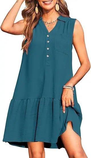 Spring & Summer V-Neck Button Sleeveless Dress – Casual & Chic Basic Fabric Alfra Retail 1