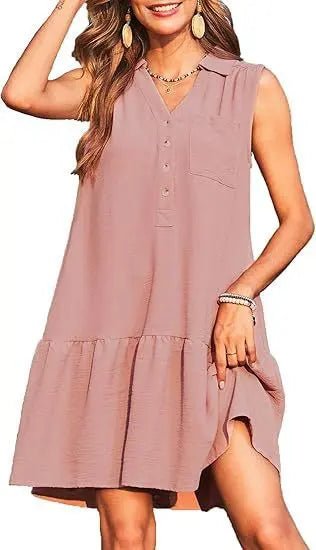 Spring & Summer V-Neck Button Sleeveless Dress – Casual & Chic Basic Fabric Alfra Retail 1