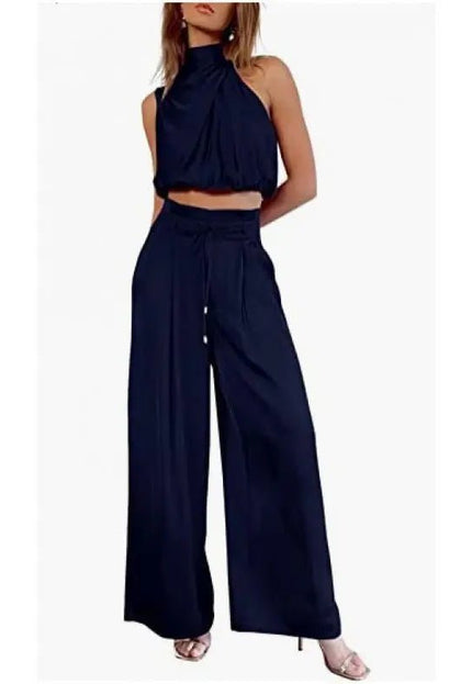 Stay Chic & Comfortable in This Sleeveless Midriff Set with Wide-Leg Pants! 👗💖 Fabric Women Alfra Retail 1