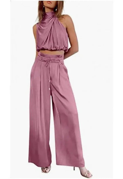 Stay Chic & Comfortable in This Sleeveless Midriff Set with Wide-Leg Pants! 👗💖 Fabric Women Alfra Retail 1