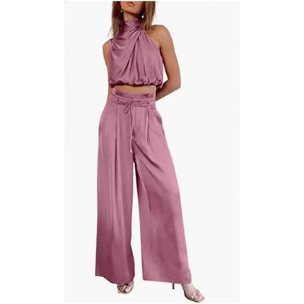 Stay Chic & Comfortable in This Sleeveless Midriff Set with Wide-Leg Pants! 👗💖 Fabric Women Alfra Retail 1