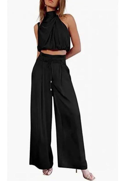 Stay Chic & Comfortable in This Sleeveless Midriff Set with Wide-Leg Pants! 👗💖 Fabric Women Alfra Retail 1