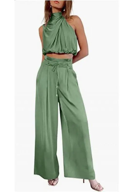 Stay Chic & Comfortable in This Sleeveless Midriff Set with Wide-Leg Pants! 👗💖 Fabric Women Alfra Retail 1