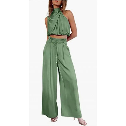Stay Chic & Comfortable in This Sleeveless Midriff Set with Wide-Leg Pants! 👗💖 Fabric Women Alfra Retail 1