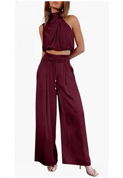 Stay Chic & Comfortable in This Sleeveless Midriff Set with Wide-Leg Pants! 👗💖 Fabric Women Alfra Retail 1