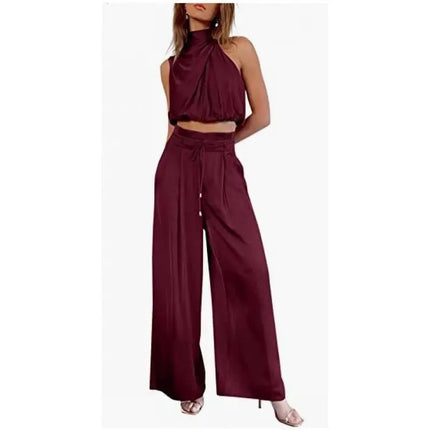 Stay Chic & Comfortable in This Sleeveless Midriff Set with Wide-Leg Pants! 👗💖 Fabric Women Alfra Retail 1