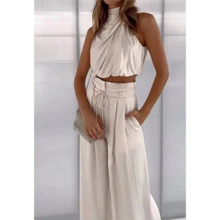 Stay Chic & Comfortable in This Sleeveless Midriff Set with Wide-Leg Pants! 👗💖 Fabric Women Alfra Retail 1