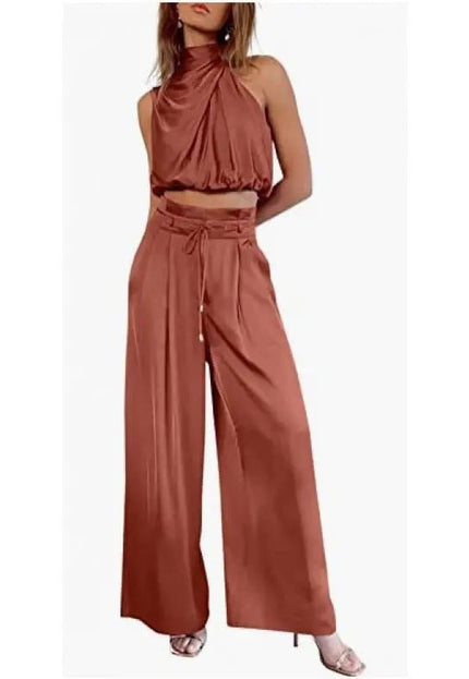 Stay Chic & Comfortable in This Sleeveless Midriff Set with Wide-Leg Pants! 👗💖 Fabric Women Alfra Retail 1