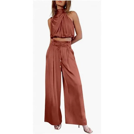 Stay Chic & Comfortable in This Sleeveless Midriff Set with Wide-Leg Pants! 👗💖 Fabric Women Alfra Retail 1