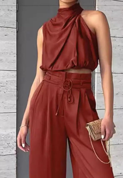 Stay Chic & Comfortable in This Sleeveless Midriff Set with Wide-Leg Pants! 👗💖 Fabric Women Alfra Retail 1