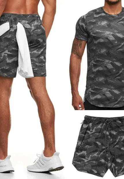 Two-Piece Camouflage Fitness Suit for Women – Short-Sleeved Sportswear for Leisure & Workout Alfra Retail 1