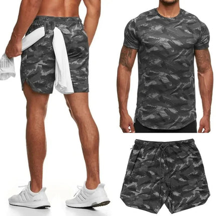 Two-Piece Camouflage Fitness Suit for Women – Short-Sleeved Sportswear for Leisure & Workout Alfra Retail 1