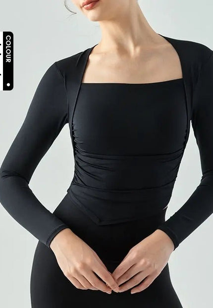 Two-Piece Yoga Clothes – Long Sleeve Slim Fit Sports T-shirt with Semi-Fixed Water Drop Cup Pleating Alfra Retail 1