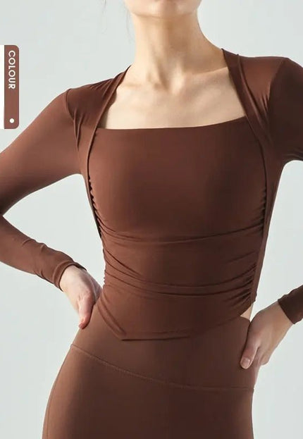Two-Piece Yoga Clothes – Long Sleeve Slim Fit Sports T-shirt with Semi-Fixed Water Drop Cup Pleating Alfra Retail 1