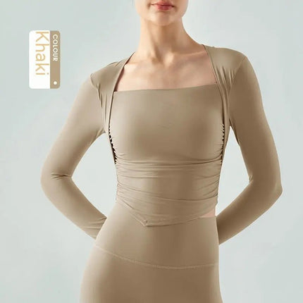 Two-Piece Yoga Clothes – Long Sleeve Slim Fit Sports T-shirt with Semi-Fixed Water Drop Cup Pleating Alfra Retail 1