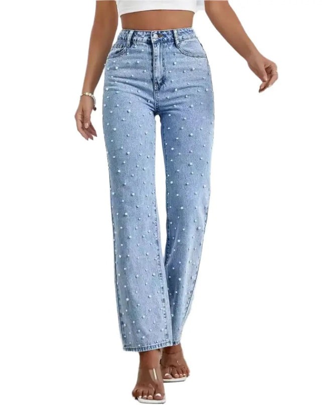 Women's Cropped Beaded Jeans – Light Blue Stylish & Trendy Denim Alfra Retail 1