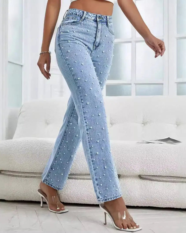 Women's Cropped Beaded Jeans – Light Blue Stylish & Trendy Denim Alfra Retail 1