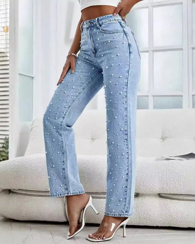 Women's Cropped Beaded Jeans – Light Blue Stylish & Trendy Denim Alfra Retail 1