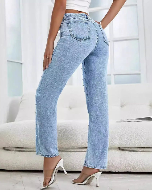 Women's Cropped Beaded Jeans – Light Blue Stylish & Trendy Denim Alfra Retail 1