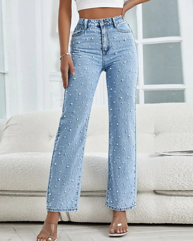 Women's Cropped Beaded Jeans – Light Blue Stylish & Trendy Denim Alfra Retail 1