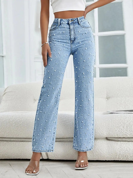 Women's Cropped Beaded Jeans – Light Blue Stylish & Trendy Denim Alfra Retail 1
