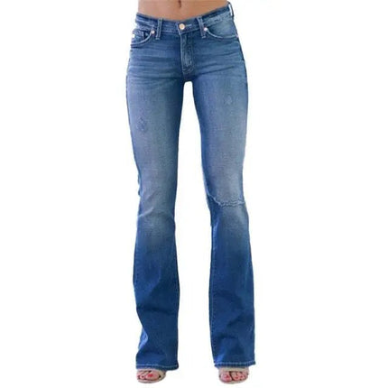 Women's Dark Blue Cotton Low Waist Flared Jeans - Chic Style for 18-24 Year Olds - Womenswear, Pants Alfra Retail 1