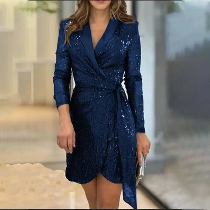Women's Fashion Shiny Crystal Dress – Glamorous & Elegant Evening Wear Fabric Form Solid al Formal Polyester Womenswear Elegance Long Sleeve Asian Check Alfra Retail 1