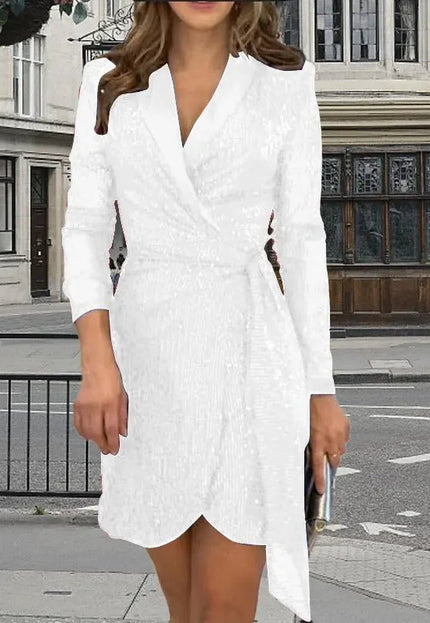 Women's Fashion Shiny Crystal Dress – Glamorous & Elegant Evening Wear Fabric Form Solid al Formal Polyester Womenswear Elegance Long Sleeve Asian Check Alfra Retail 1