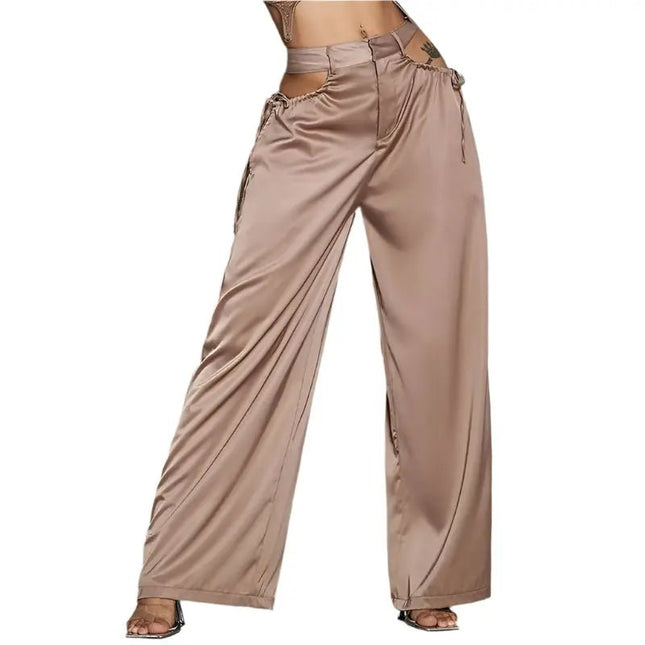 Women's High Waist Straight Pants – Waist Hollow Buckle Design for Trendy Style Alfra Retail 1