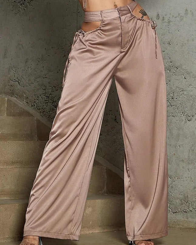 Women's High Waist Straight Pants – Waist Hollow Buckle Design for Trendy Style Alfra Retail 1