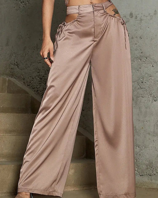 Women's High Waist Straight Pants – Waist Hollow Buckle Design for Trendy Style Alfra Retail 1