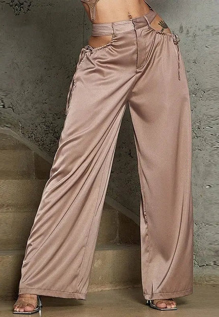 Women's High Waist Straight Pants – Waist Hollow Buckle Design for Trendy Style Alfra Retail 1