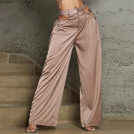 Women's High Waist Straight Pants – Waist Hollow Buckle Design for Trendy Style Alfra Retail 1