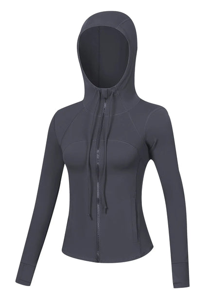 Women's Hooded Slim-Fit Jacket – Long Sleeve Zipper Running & Fitness Yoga Clothes Alfra Retail 1