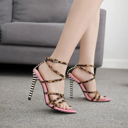 Women's Leopard & Zebra Print Sandals – Ankle Strap, Cross-Tied Design Summer Footwear Walking Shoes Leather Alfra Retail 1