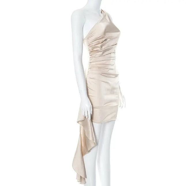 Women's One-Shoulder Sleeveless Mini Dress - Sexy Slim Backless Party & Wedding Dress Alfra Retail 1
