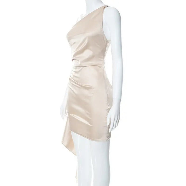 Women's One-Shoulder Sleeveless Mini Dress - Sexy Slim Backless Party & Wedding Dress Alfra Retail 1