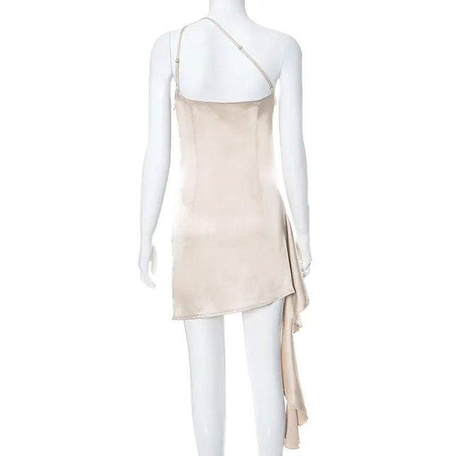 Women's One-Shoulder Sleeveless Mini Dress - Sexy Slim Backless Party & Wedding Dress Alfra Retail 1