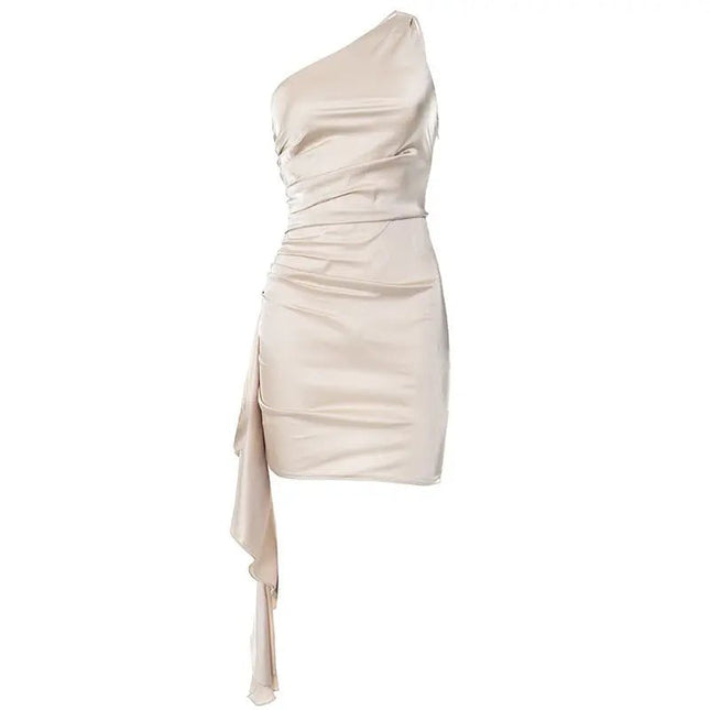 Women's One-Shoulder Sleeveless Mini Dress - Sexy Slim Backless Party & Wedding Dress Alfra Retail 1
