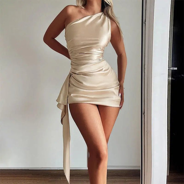 Women's One-Shoulder Sleeveless Mini Dress - Sexy Slim Backless Party & Wedding Dress Alfra Retail 1