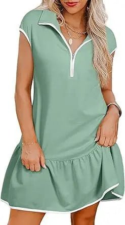 Women's Short Sleeve Polo Collar Zipper Waist Dress – Chic & Comfortable Alfra Retail 1