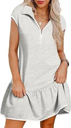 Women's Short Sleeve Polo Collar Zipper Waist Dress – Chic & Comfortable Alfra Retail 1