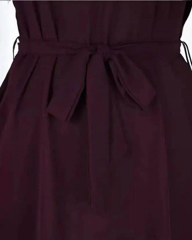 Women's V-Neck Short Sleeve Dress with Belt - Summer Fashion Bowknot Dresses Alfra Retail 1