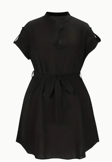 Women's V-Neck Short Sleeve Dress with Belt - Summer Fashion Bowknot Dresses Alfra Retail 1