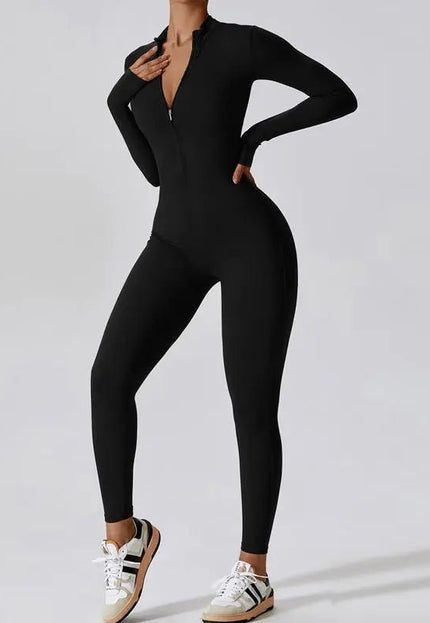 Women's Zipper Long Sleeve Jumpsuit - Yoga, Fitness & Seamless Sports Pants Alfra Retail 1