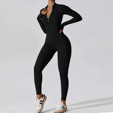 Women's Zipper Long Sleeve Jumpsuit - Yoga, Fitness & Seamless Sports Pants Alfra Retail 1